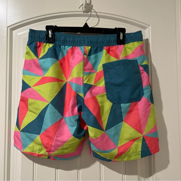 Mad Engine Swim Trunks M Patterned Mesh Lined Elastic Waist Colorful Geometric M - Picture 4 of 6